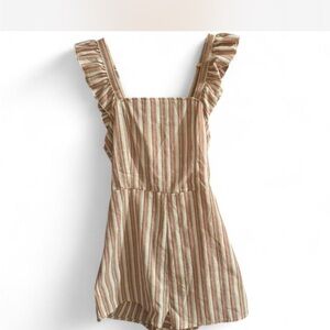 SHEIN Brown Striped Ruffle Romper